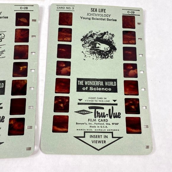 Tru-Vue Film Cards Set of 3 Stereoview Sea Life Ichthyology Young Scientist VTG - Picture 6 of 7